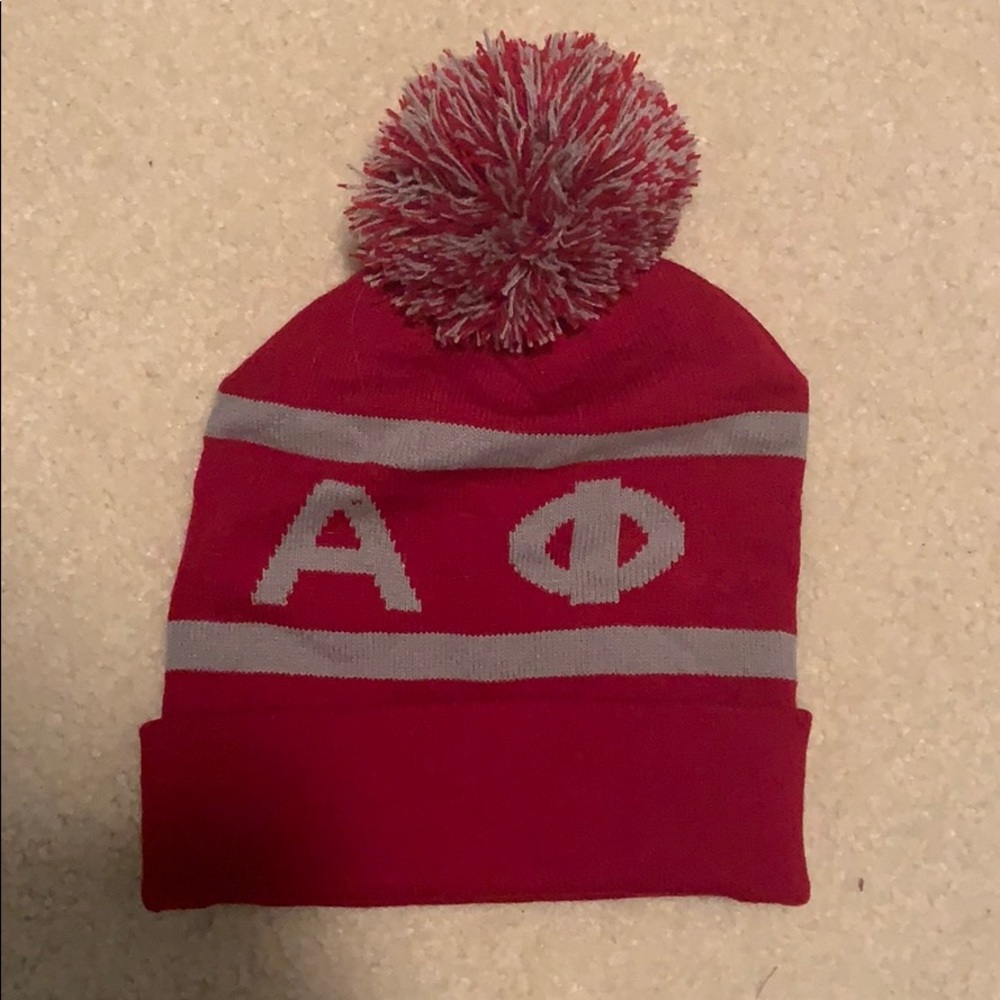 Alpha phi pom hat red and gray